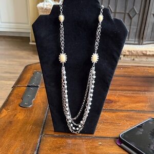 Beautiful Silver, Rhinestone, Cream Long Necklace